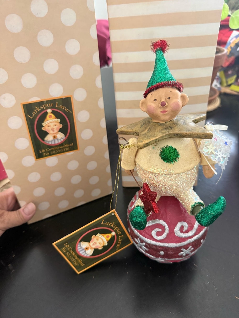 Larkspur lane Sylvestri Elf On Ornament 9.5" Holiday Christmas Decor